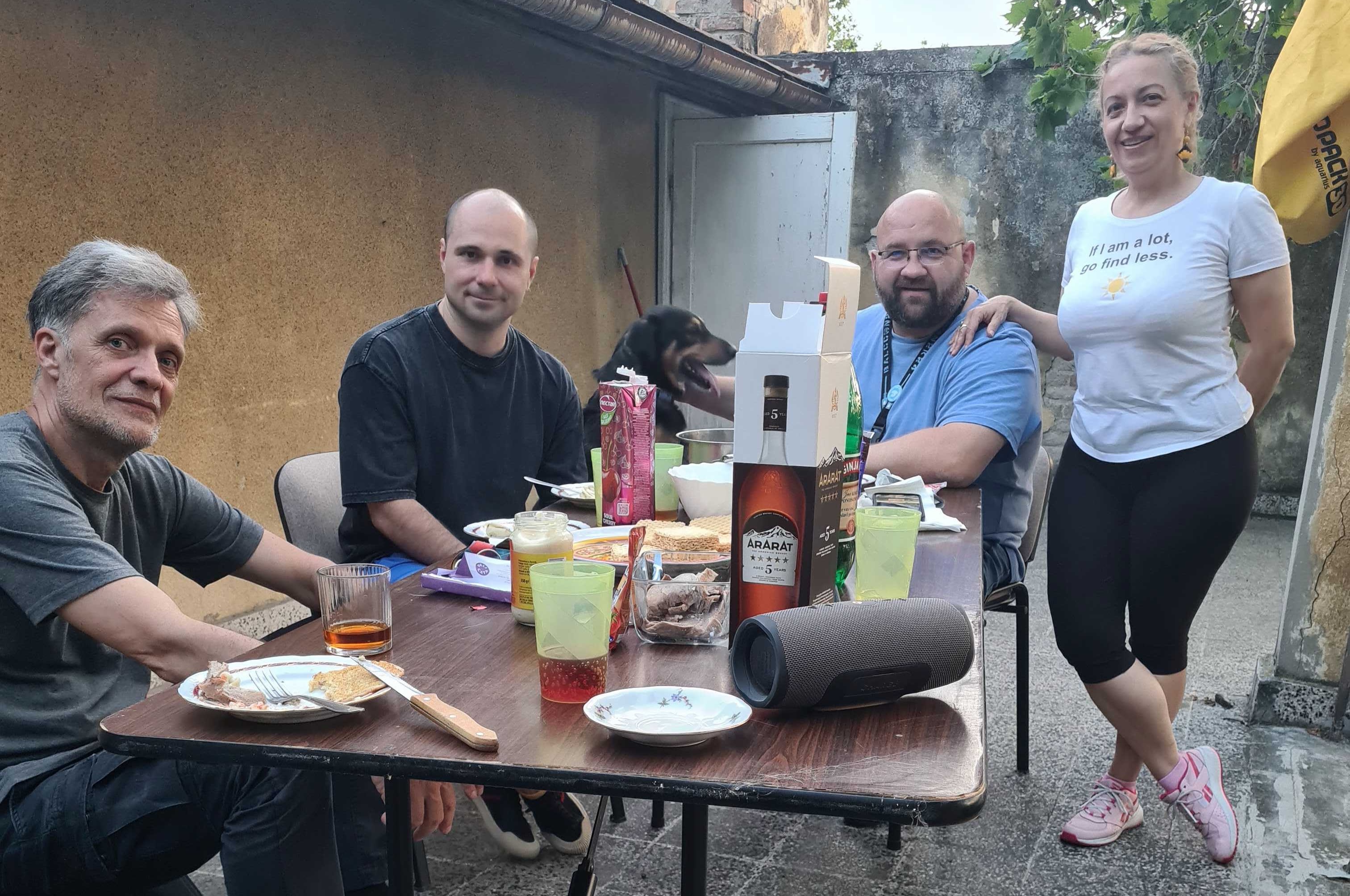 Mladen, Ivan, Dragan and Branislava on Koder rooftop.